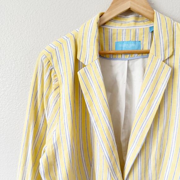 RSVP DRAPER JAMES | Preppy Yellow White Blue Blazer Linen Cotton Jacket | XXL - Picture 3 of 10
